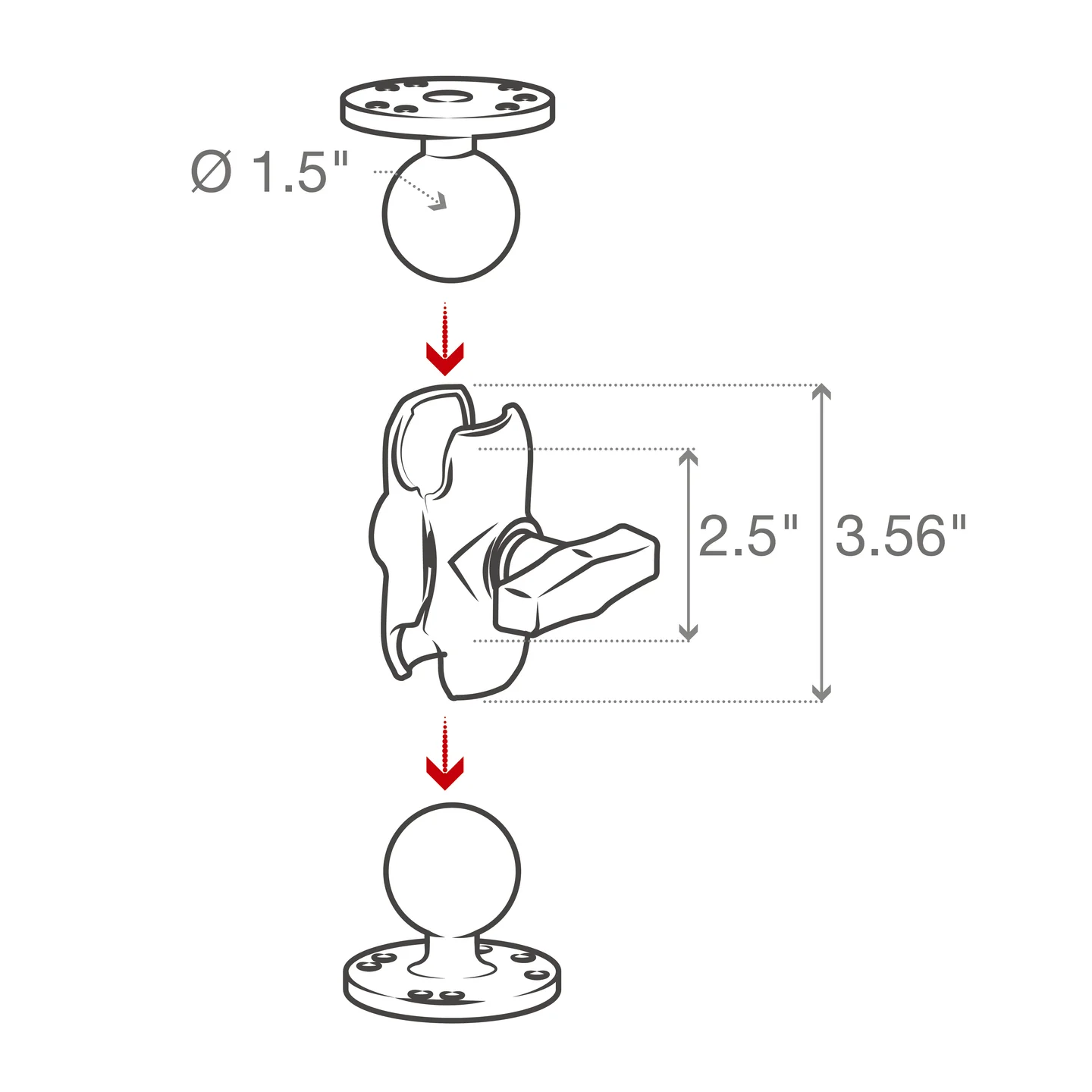 RAM-201U-B RAM kratka zatezna ruka za dvije 1,5" kugle